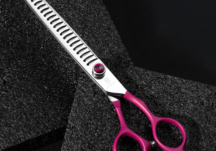 Jargem Fuchsia Chunkers 7.5" – Single-Sided Thinning Shears with Satin Handle and Decorative Screw, 24 Teeth