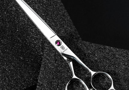 Jargem Straight Grooming Scissors – Lightweight 7-Inch Shears with Pink Diamond Accent