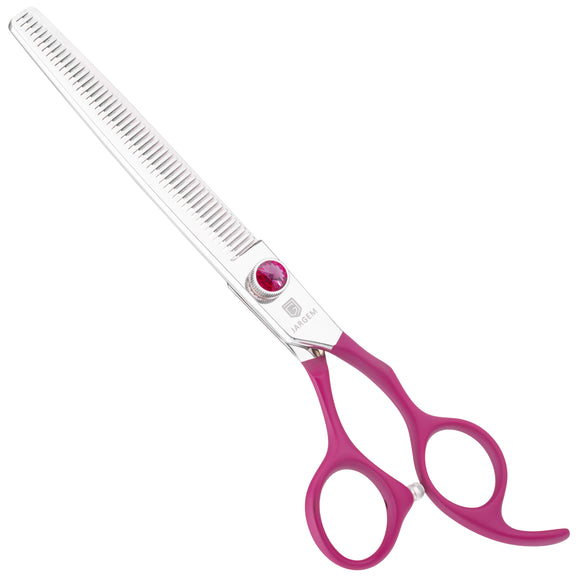 Jargem Fuchsia Thinning Scissors – 7" Single-Sided, 50 Teeth, Ergonomic Soft Handle