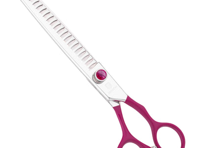 Jargem Fuchsia Chunkers 7.5" – Single-Sided Thinning Shears with Satin Handle and Decorative Screw, 24 Teeth