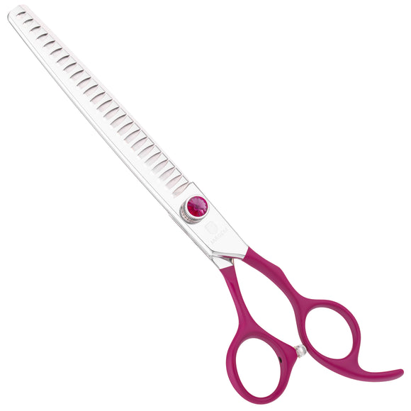 Jargem Fuchsia Chunkers 7.5" – Single-Sided Thinning Shears with Satin Handle and Decorative Screw, 24 Teeth