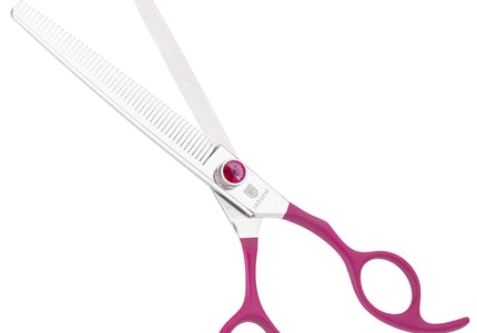 Jargem Fuchsia Thinning Scissors – 7" Single-Sided, 50 Teeth, Ergonomic Soft Handle