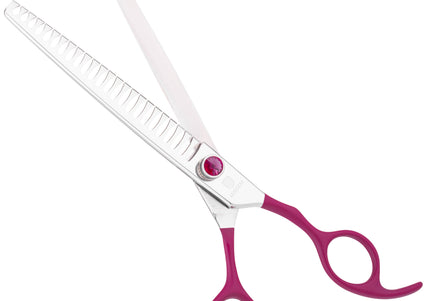 Jargem Fuchsia Chunkers 7.5" – Single-Sided Thinning Shears with Satin Handle and Decorative Screw, 24 Teeth