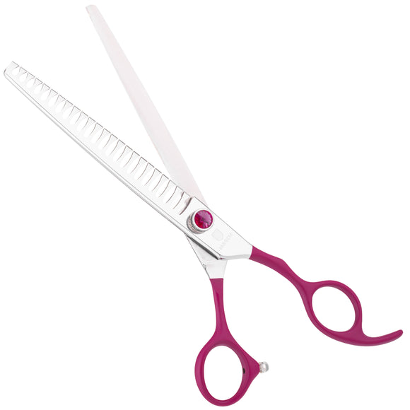 Jargem Fuchsia Chunkers 7.5" – Single-Sided Thinning Shears with Satin Handle and Decorative Screw, 24 Teeth