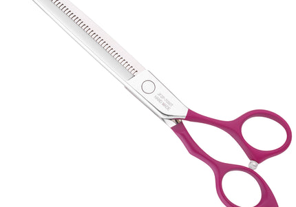 Jargem Fuchsia Thinning Scissors – 7" Single-Sided, 50 Teeth, Ergonomic Soft Handle