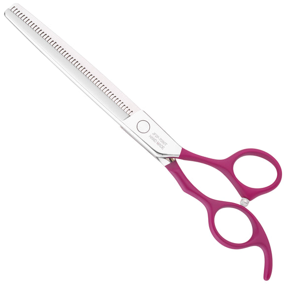 Jargem Fuchsia Thinning Scissors – 7" Single-Sided, 50 Teeth, Ergonomic Soft Handle