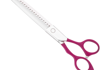 Jargem Fuchsia Chunkers 7.5" – Single-Sided Thinning Shears with Satin Handle and Decorative Screw, 24 Teeth