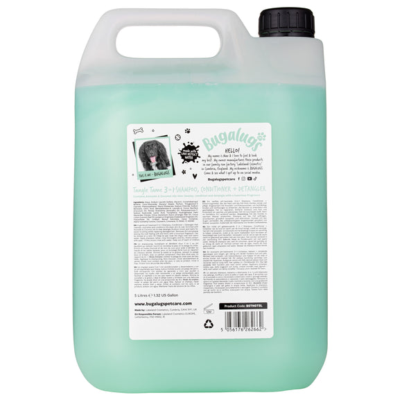 Bugalugs Tangle Tame 3in1 Shampoo – Avocado Coconut Scent, Conditioner and Detangler, 5L