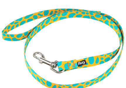 Julius-K9 MoreColor Basic Leash Leopard 120cm – Durable Tape Lead, Yellow and Turquoise Design