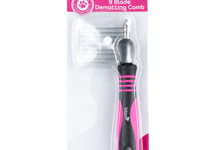 Blovi 9-Blade Dematting Comb – Stainless Steel Teeth, Side Felt Grip, Removes Tangles Easily