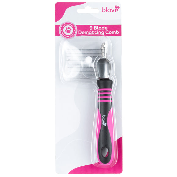 Blovi 9-Blade Dematting Comb – Stainless Steel Teeth, Side Felt Grip, Removes Tangles Easily