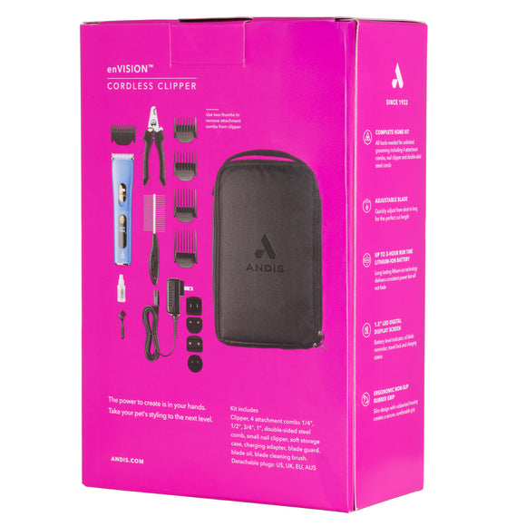 Andis enVision Cordless Clipper Kit – Lightweight Rechargeable Grooming Set, 12 Pieces