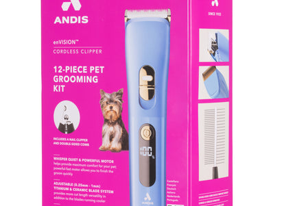 Andis enVision Cordless Clipper Kit – Lightweight Rechargeable Grooming Set, 12 Pieces