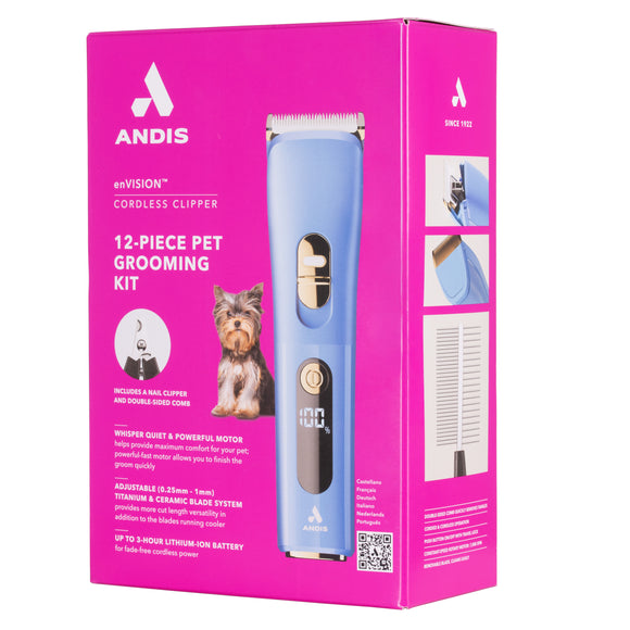 Andis enVision Cordless Clipper Kit – Lightweight Rechargeable Grooming Set, 12 Pieces