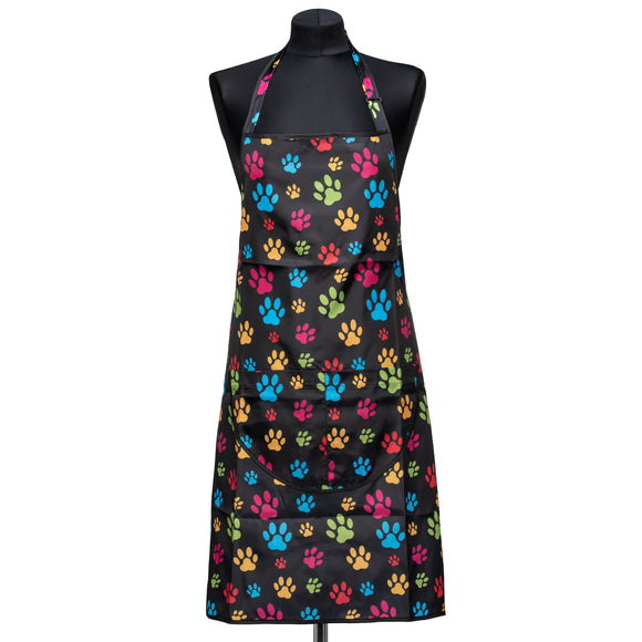 Blovi Black Grooming Apron – Colorful Paw Print, One Size, Lightweight and Water-Resistant