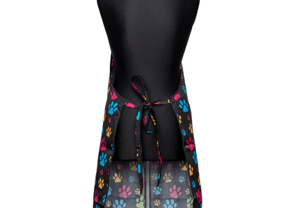 Blovi Black Grooming Apron – Colorful Paw Print, One Size, Lightweight and Water-Resistant