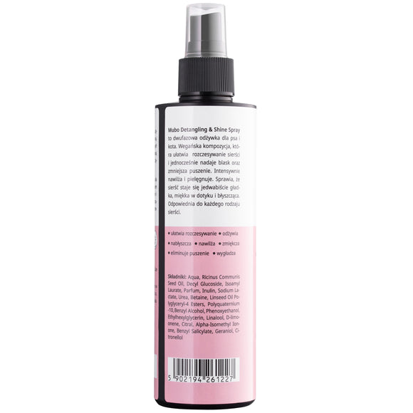 Mubo Detangling & Shine Spray 250ml – Two-Phase Conditioning Formula, Eases Combing and Boosts Coat Gloss