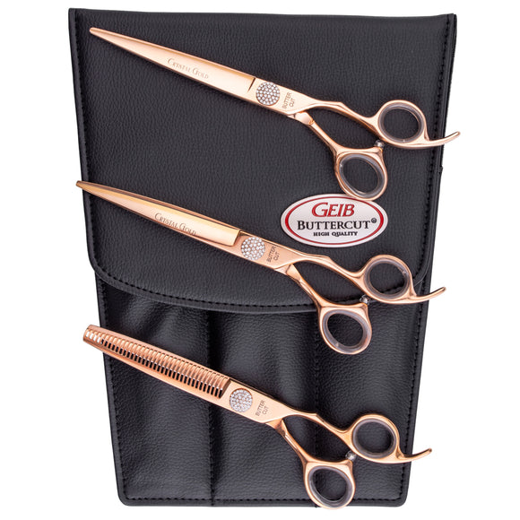 Geib Crystal Gold Grooming Scissors Set – 7.5" Straight and 36T Thinning, Japanese Stainless Steel