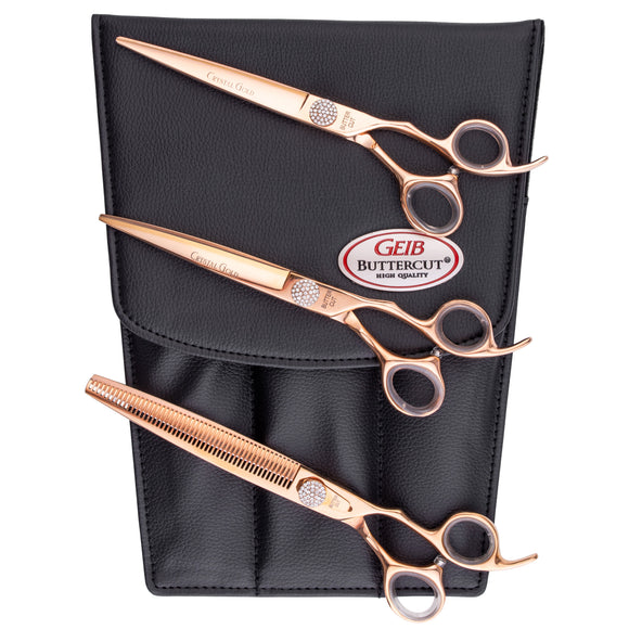 Geib Crystal Gold Grooming Scissors Set – 7.5" Straight and 50T Thinning, Japanese Stainless Steel