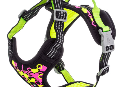 Hurtta Weekend Warrior Harness Neon II Licorice – Adjustable Reflective Comfort Harness, 45-60cm