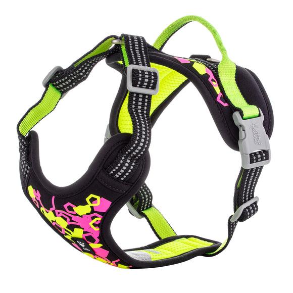 Hurtta Weekend Warrior Harness Neon II Licorice – Adjustable Reflective Comfort Harness, 45-60cm