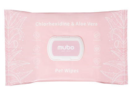Mubo Chlorhexidine Aloe Vera Grooming Wipes – Antibacterial Cleansing, Moisturizing, 100 Pack, 15x30cm