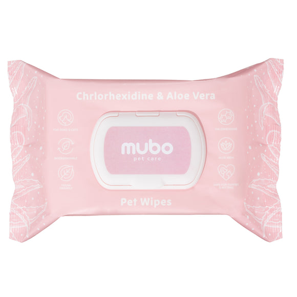 Mubo Chlorhexidine & Aloe Vera Grooming Wipes – Antibacterial, Soothing, Large 40 Pack