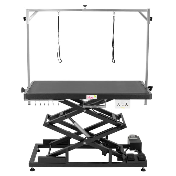 Blovi Upper Pro Black Lift Grooming Table with Outlet and Shelf
