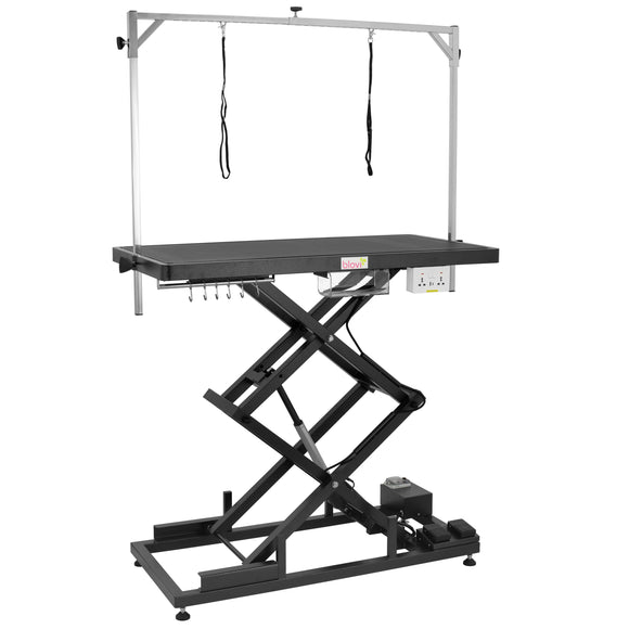 Blovi Upper Pro Black Lift Grooming Table with Outlet and Shelf