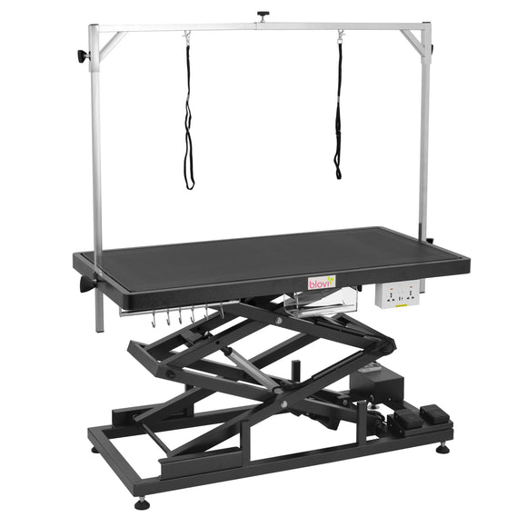 Blovi Upper Pro Black Lift Grooming Table with Outlet and Shelf
