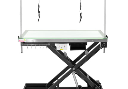 Blovi Luminous Pro Black Grooming Table with Lift and Illuminated LED Glass Top