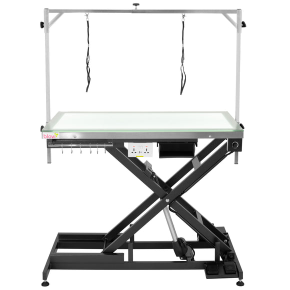 Blovi Luminous Pro Black Grooming Table with Lift and Illuminated LED Glass Top