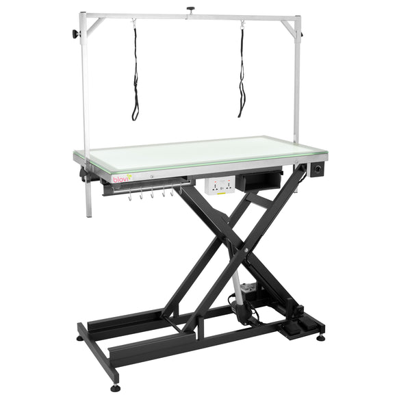 Blovi Luminous Pro Black Grooming Table with Lift and Illuminated LED Glass Top