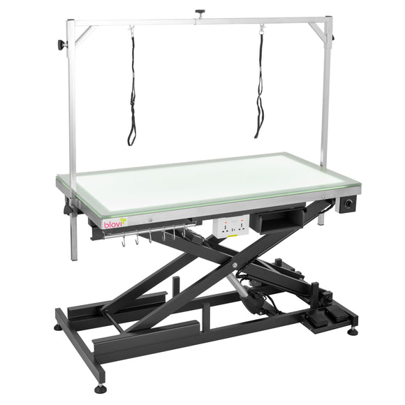 Blovi Luminous Pro Black Grooming Table with Lift and Illuminated LED Glass Top