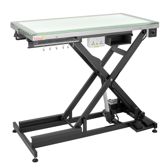 Blovi Luminous Pro Black Grooming Table with Lift and Illuminated LED Glass Top
