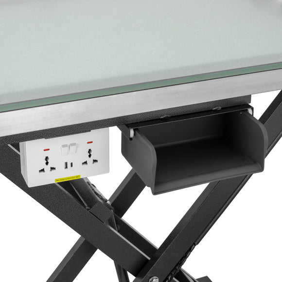Blovi Luminous Pro Black Grooming Table with Lift and Illuminated LED Glass Top