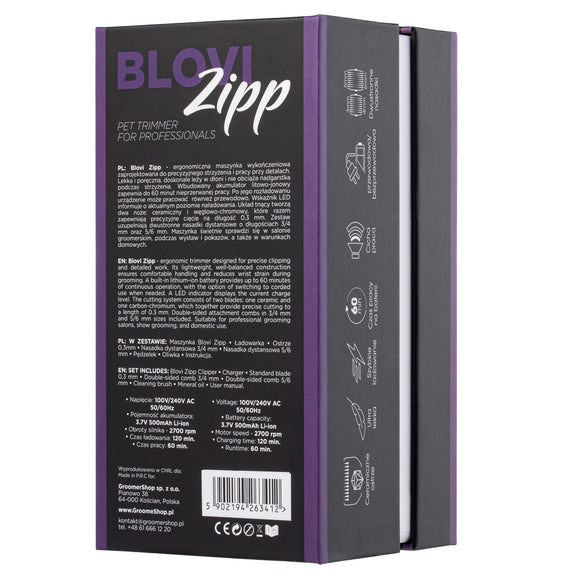 Blovi Zipp Cordless Finishing Clipper – Chrome Blade, Lightweight Black Design