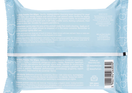 Mubo Baby Powder Pet Wipes 100 Pack – Delicate Aloe-Infused Cleansing Wipes, 15x30cm, Gentle Scent