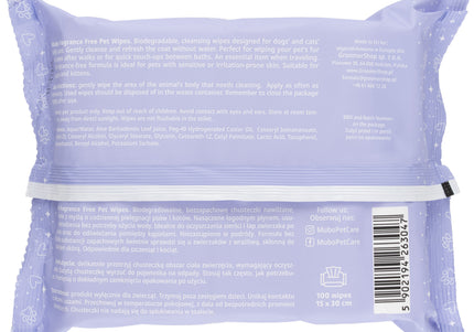 Mubo Fragrance Free Grooming Wipes – Unscented Aloe-Infused Large Wipes, 100 Pack