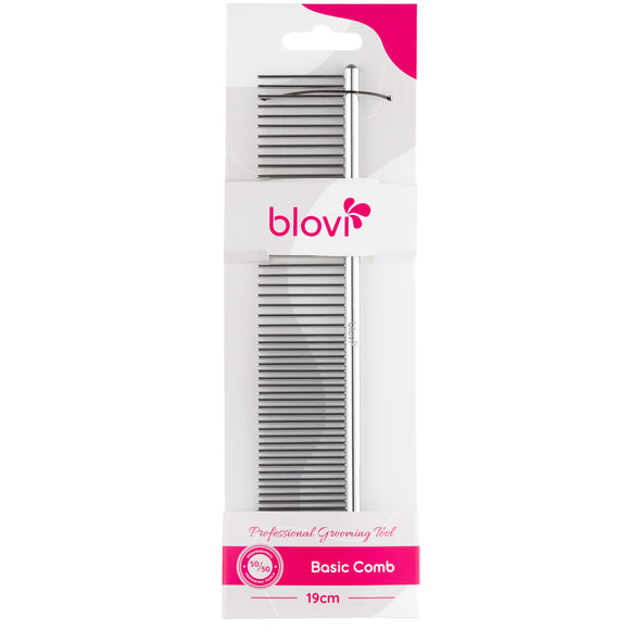 Blovi Basic Grooming Comb 19cm – Metal Construction with Mixed Pin Spacing, Lightweight Design