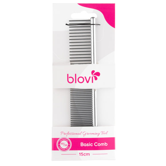 Blovi Basic Metal Grooming Comb 15cm – Mixed Pin Spacing, Lightweight Design