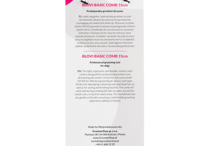 Blovi Basic Metal Grooming Comb 15cm – Mixed Pin Spacing, Lightweight Design
