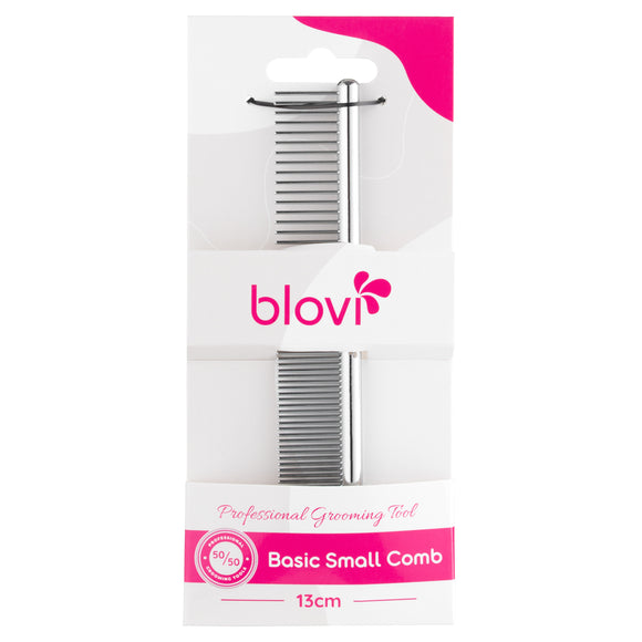 Blovi Basic Small Grooming Comb 13cm – Metal, Mixed Pin Spacing, Lightweight Design