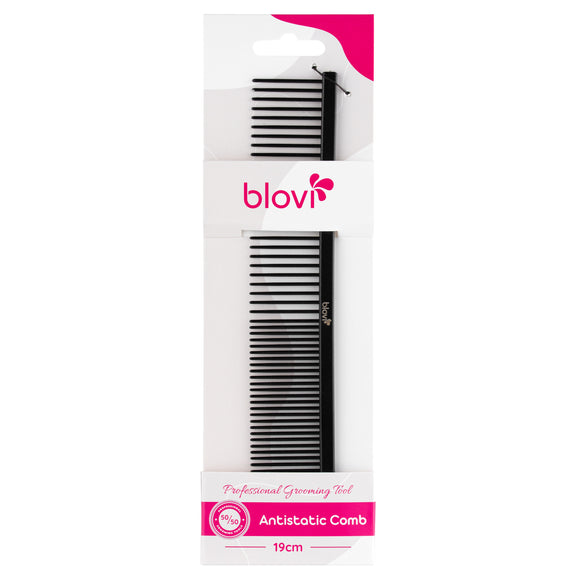 Blovi Antistatic Metal Grooming Comb 19cm – Mixed Pin Spacing, Smooth Tangle Removal