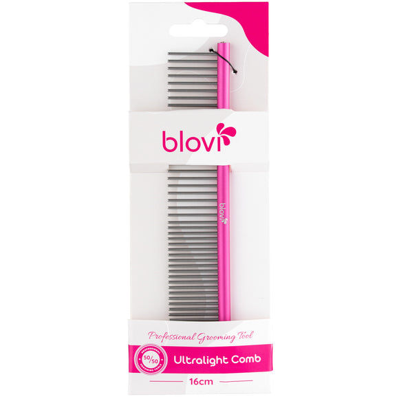 Blovi Ultralight Metal Grooming Comb 16cm – Lightweight Design with Mixed Pin Spacing