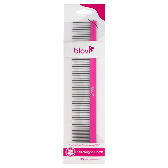 Blovi Ultralight Metal Grooming Comb 25cm – Lightweight Mixed Pin Spacing Design