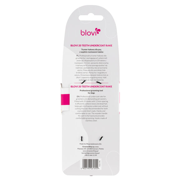 Blovi 20 Teeth Undercoat Rake – Narrow 1.5mm Hook Trimmer, Precision De-Shedding Tool