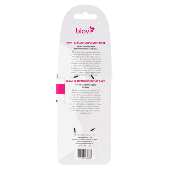 Blovi 12 Teeth Undercoat Rake – Medium 3mm Hook Trimmer, Efficient Coat De-Shedding Tool