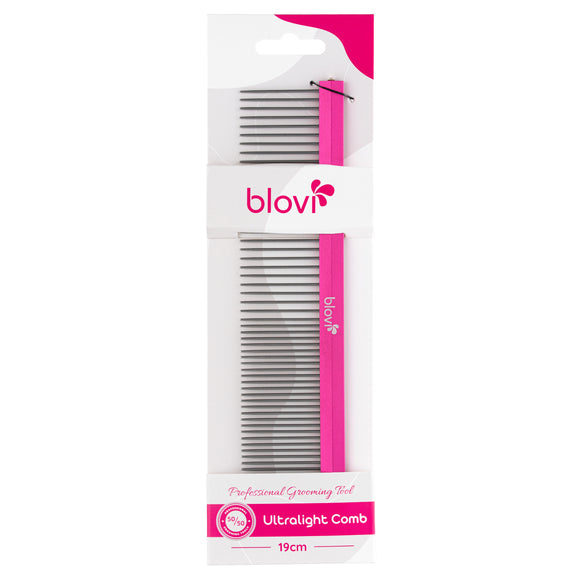 Blovi Ultralight Metal Grooming Comb 19cm – Lightweight Design with Mixed Pin Spacing