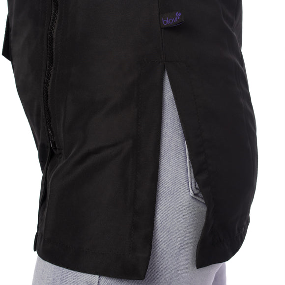 Blovi Diana Grooming Blouse – Black Short Sleeve with Purple Neckline, Embroidered, Size L